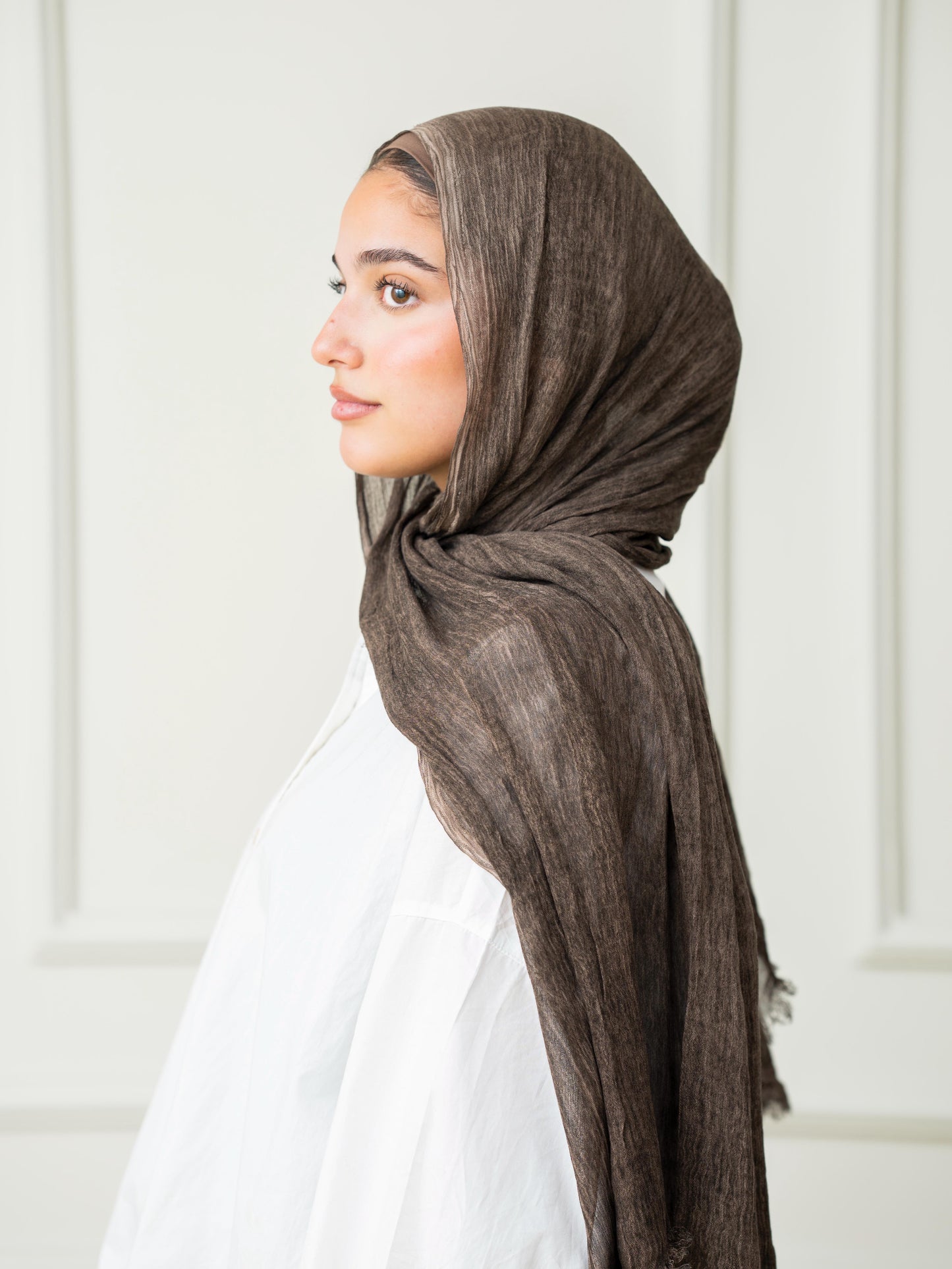 Crinkle Modal Hijab Set - Brown