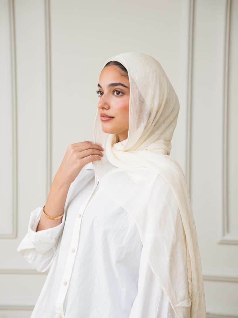 Crinkle Modal Hijab Set - Ivory