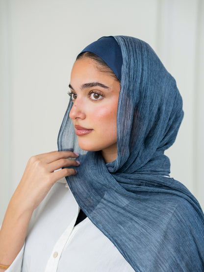Crinkle Modal Hijab Set - Dusty Blue