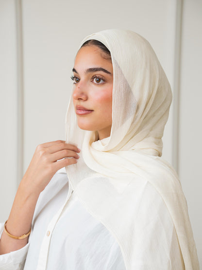 Crinkle Modal Hijab Set - Ivory