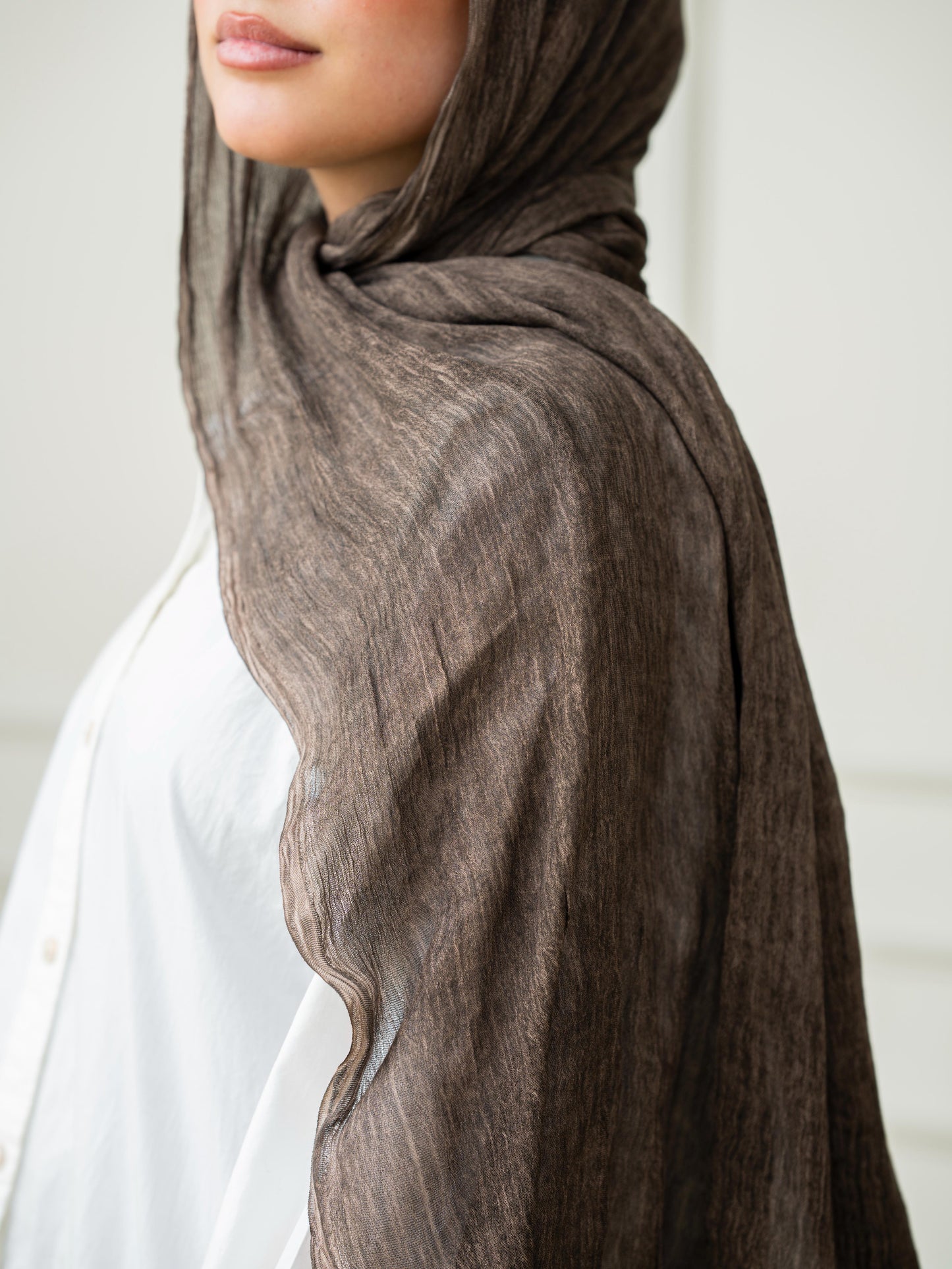 Crinkle Modal Hijab Set - Brown
