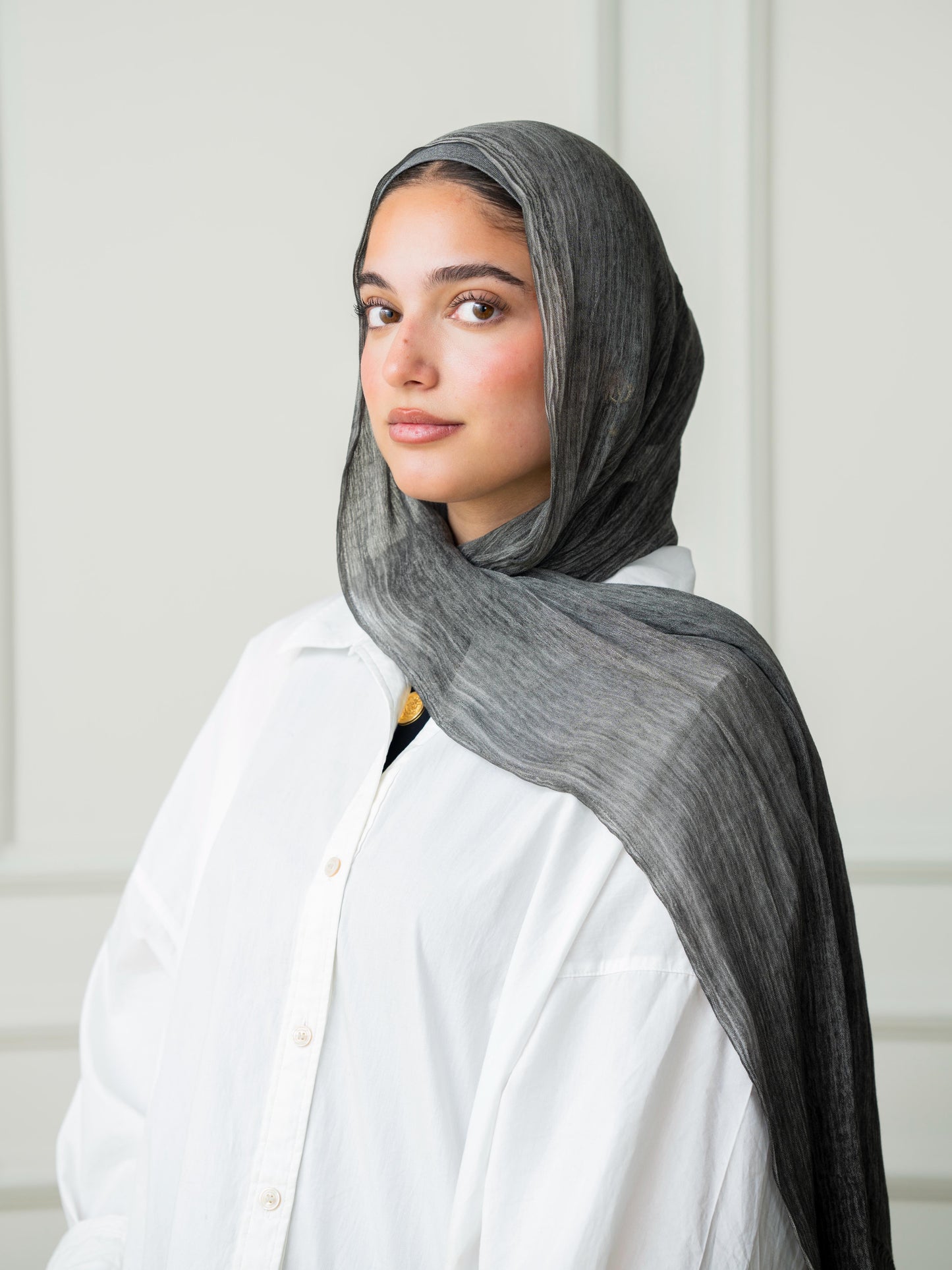 Crinkle Modal Hijab Set - Grey