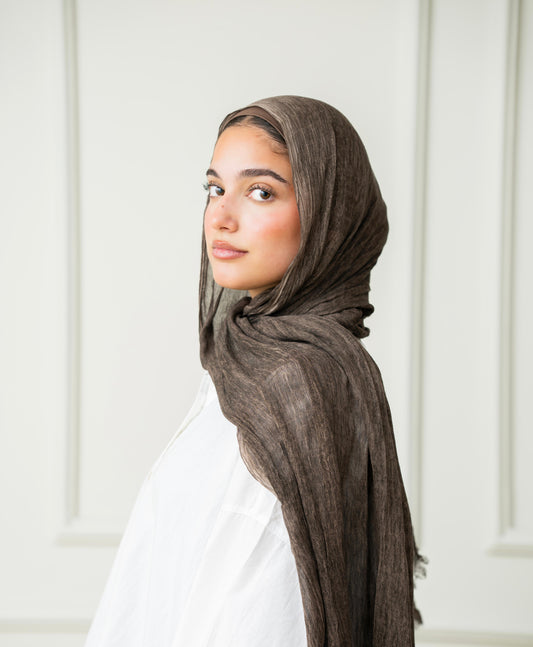 Crinkle Modal Hijab Set - Brown